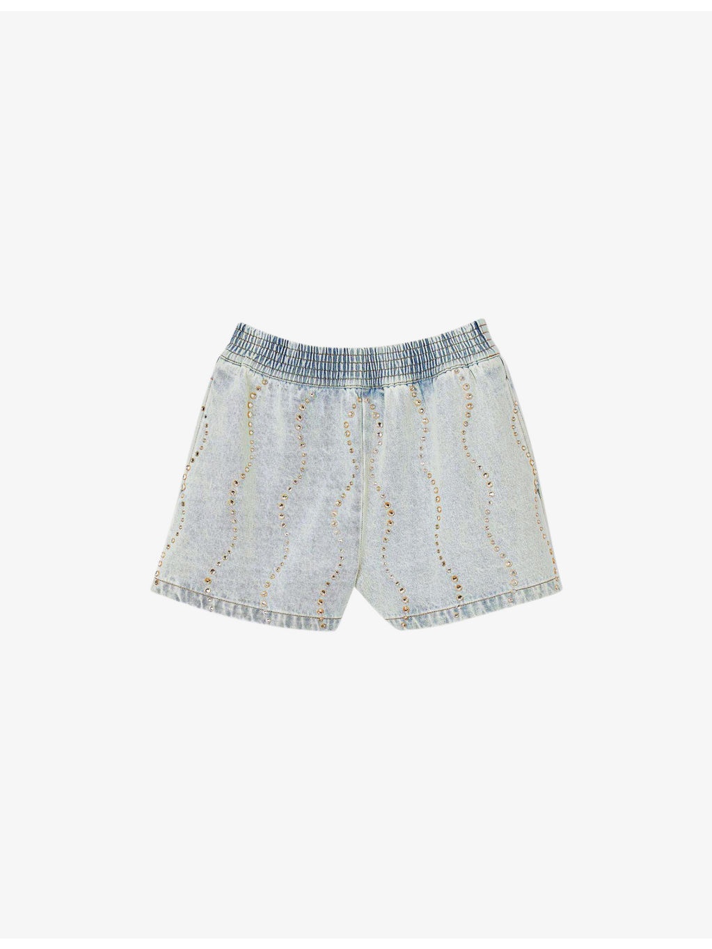 Rhinestone-Embellished Elasticated-Waist Denim Shorts - 1