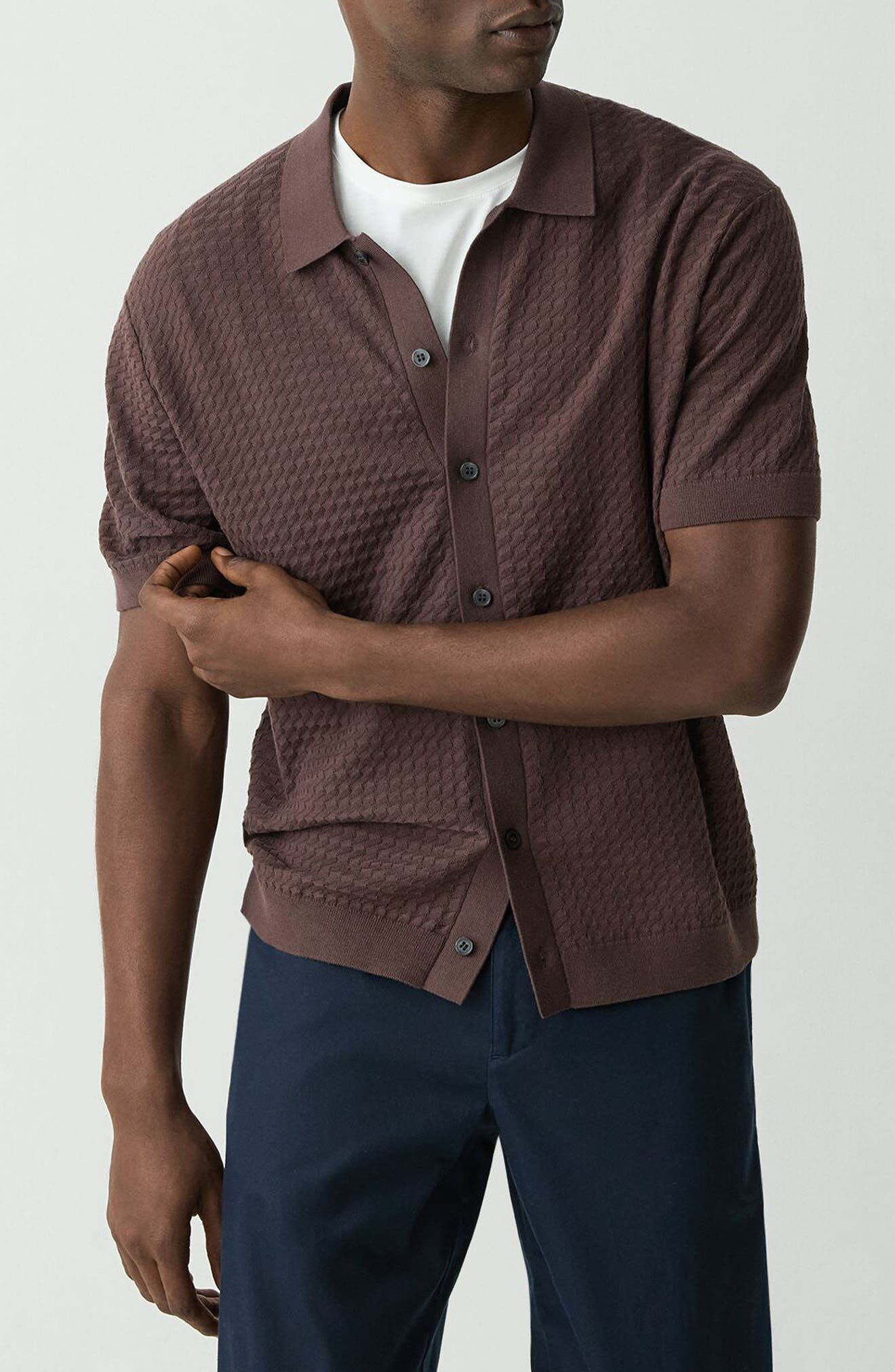 Theory Cairn Short Sleeve Organic Cotton Button-Up Shirt in Dark Mocha at Nordstrom - 6