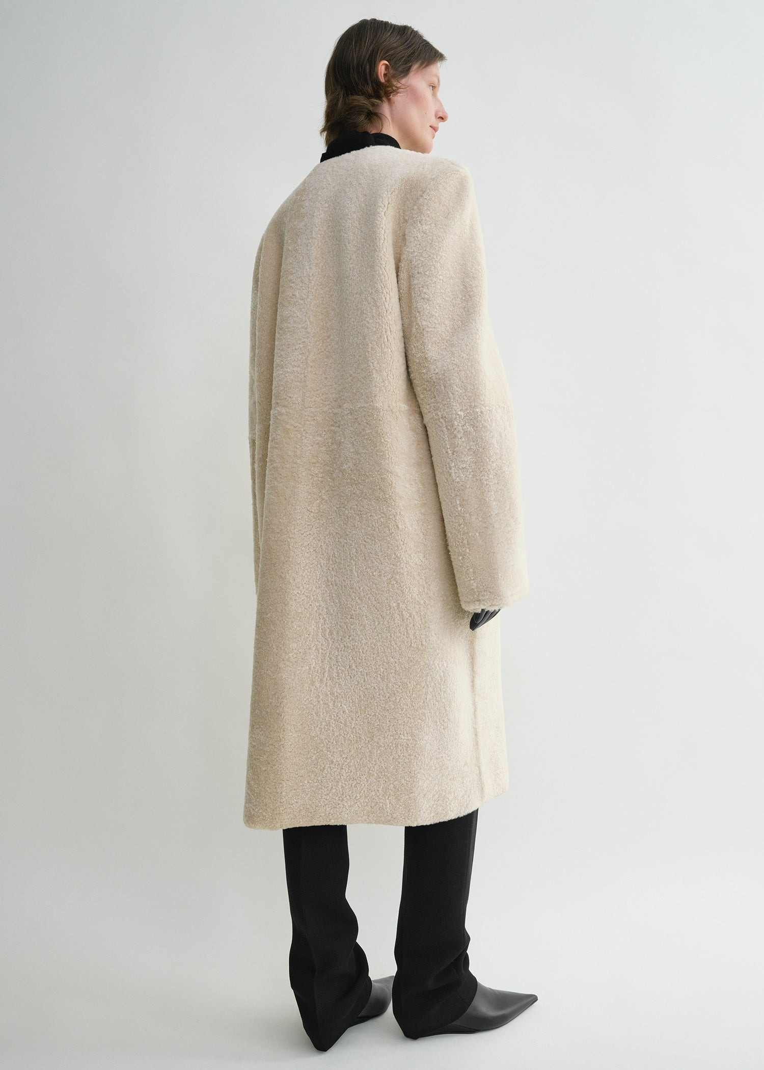 Zipped teddy shearling coat cream - 4