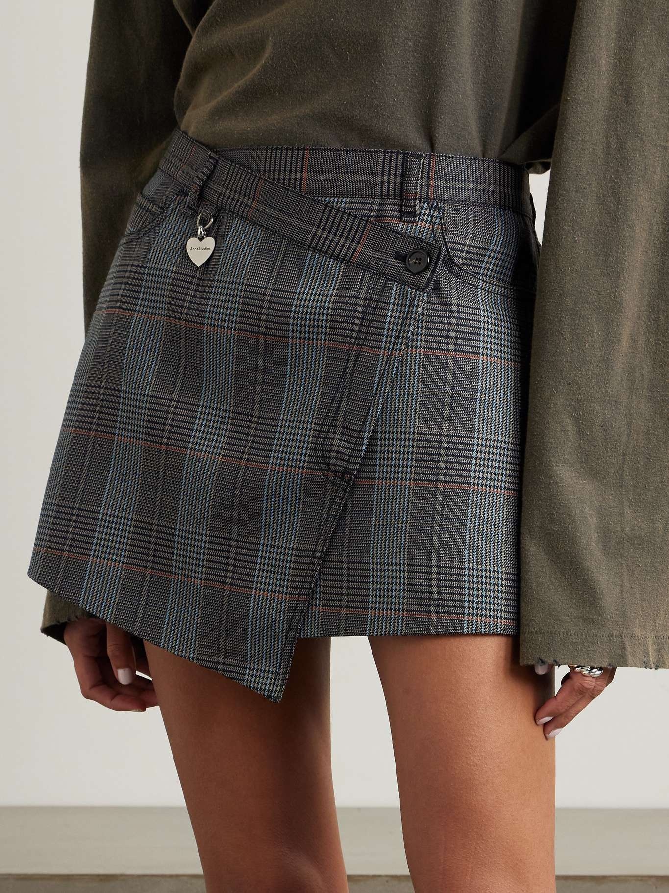 Embellished checked wool-blend mini wrap skirt - 3