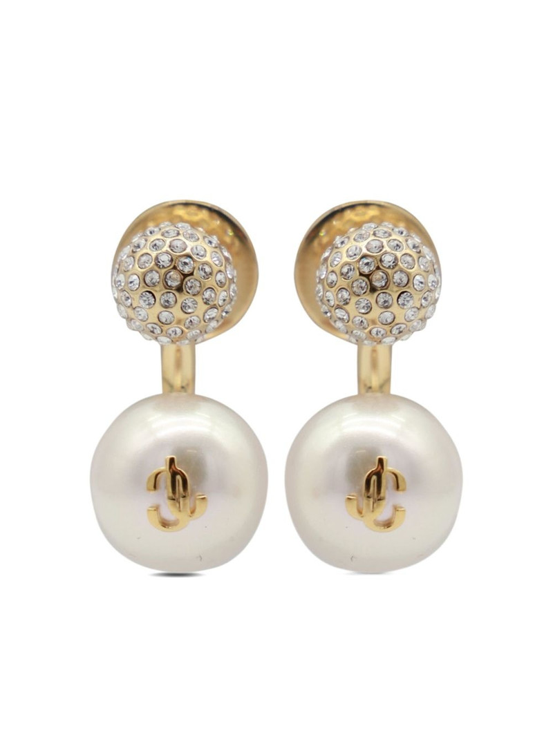 JIMMY CHOO crystal-embellished pearl earrings outlook