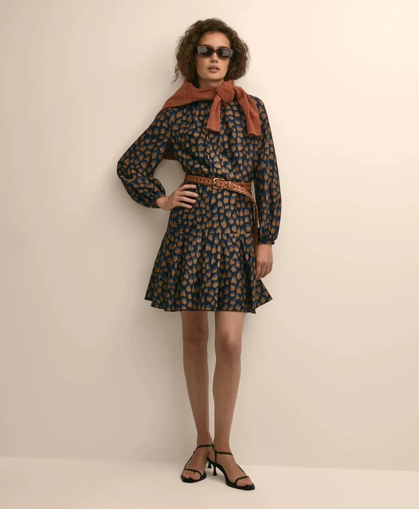 Textured-Effect Print Belted Shirtdress - 1