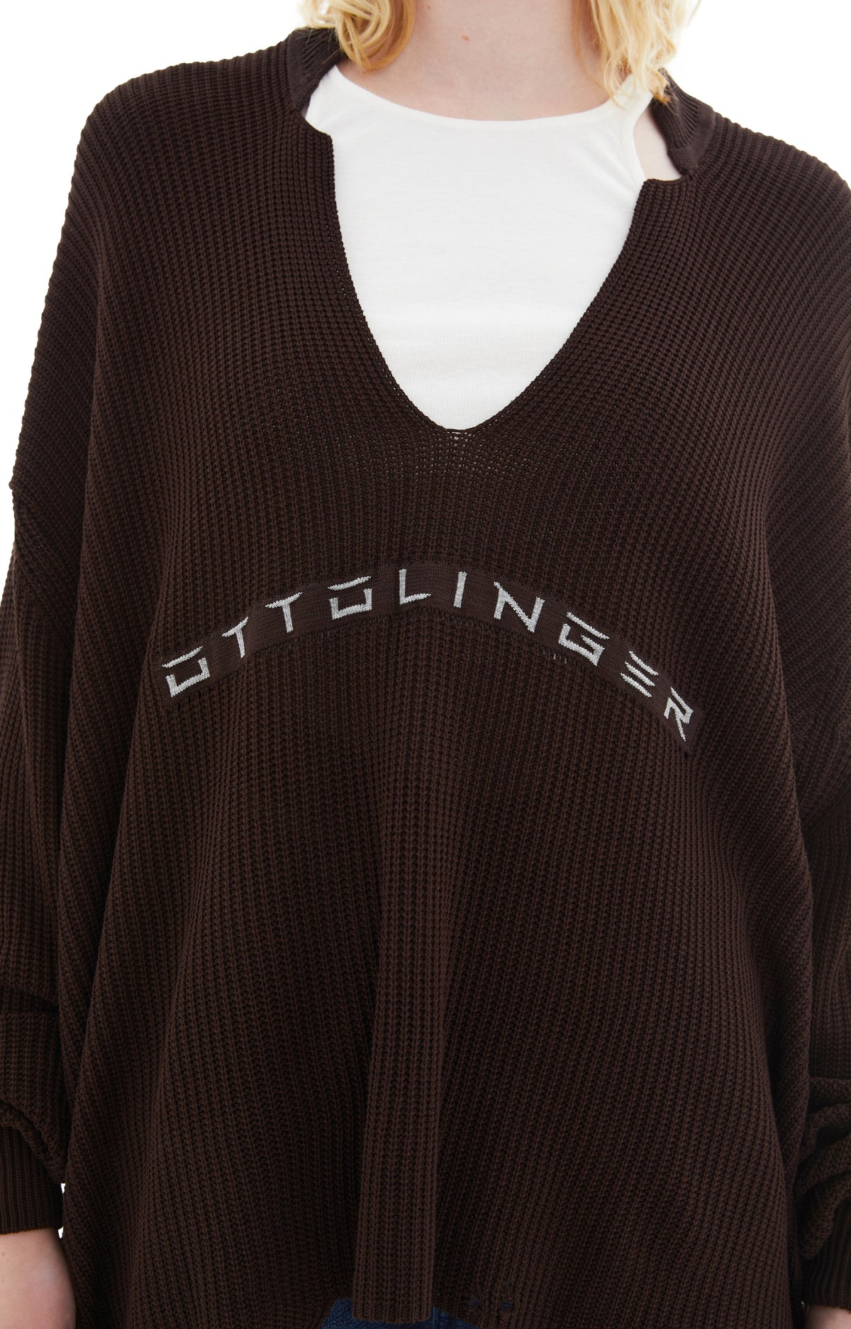 KNIT OPEN COLLAR SWEATER (BROWN) - 5