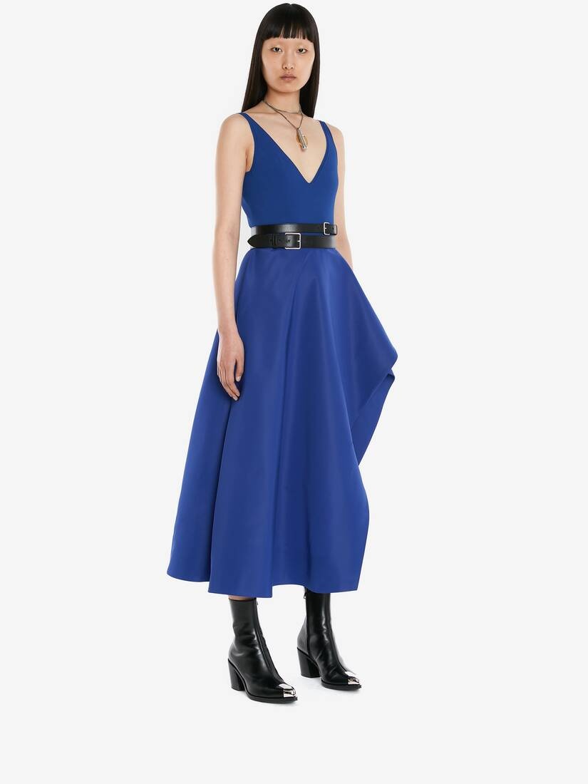 Asymmetric Midi Skirt in Electric Blue - 3