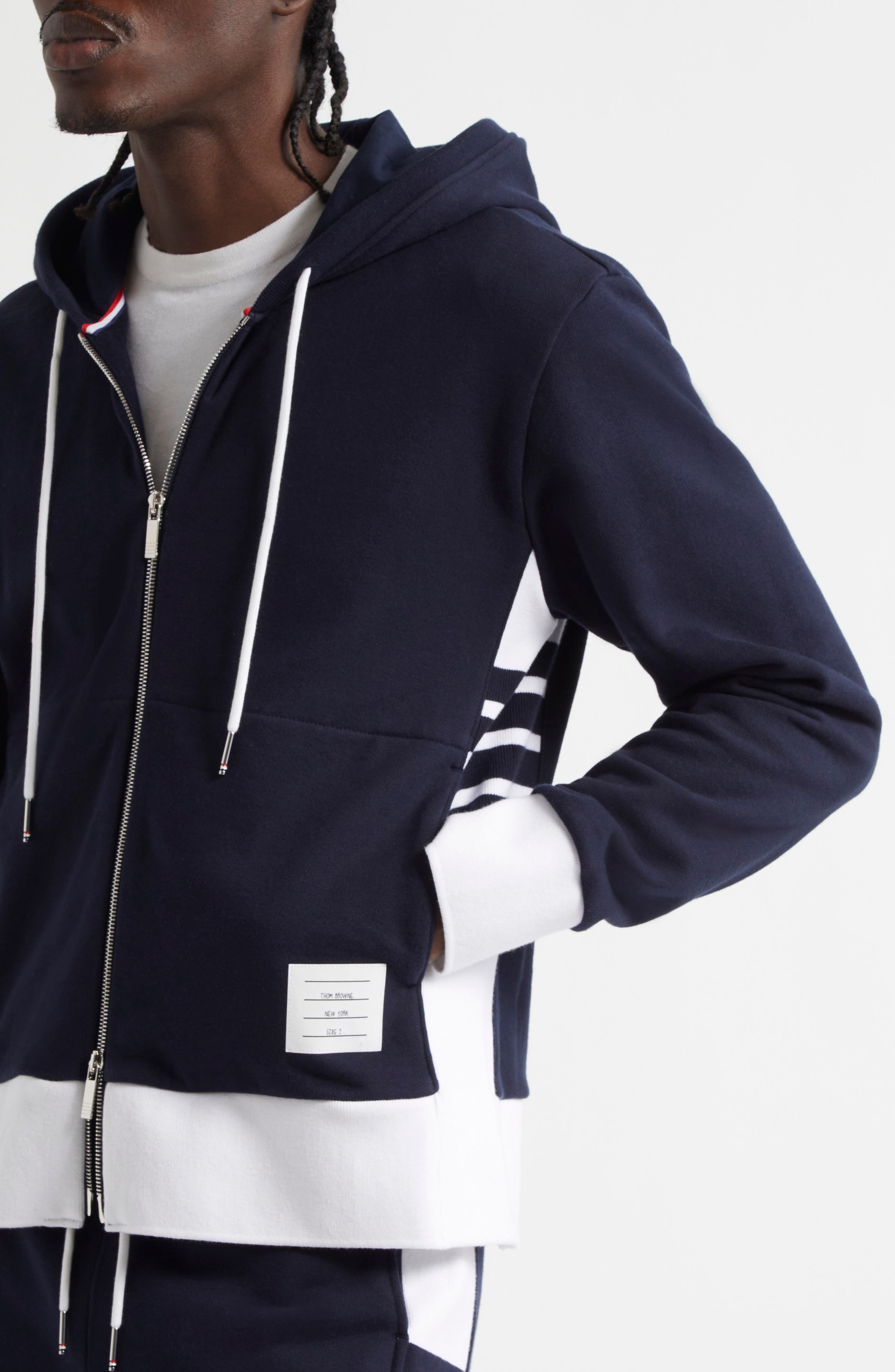 Thom Browne Engineered 4-Bar Cotton French Terry Zip-Up Hoodie in Navy at Nordstrom - 5