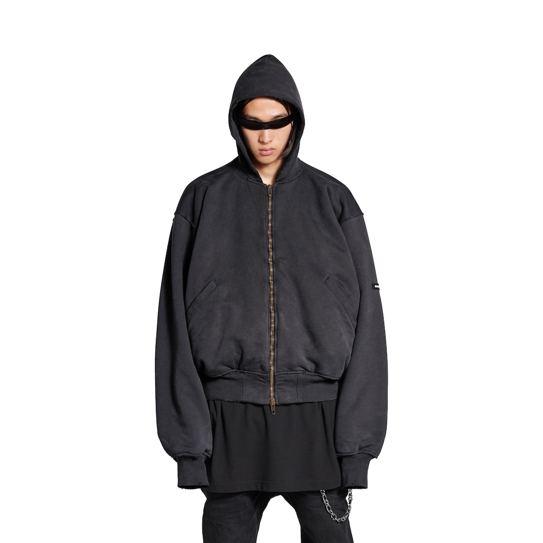 Men's Hooded Bomber in Black Faded - 5
