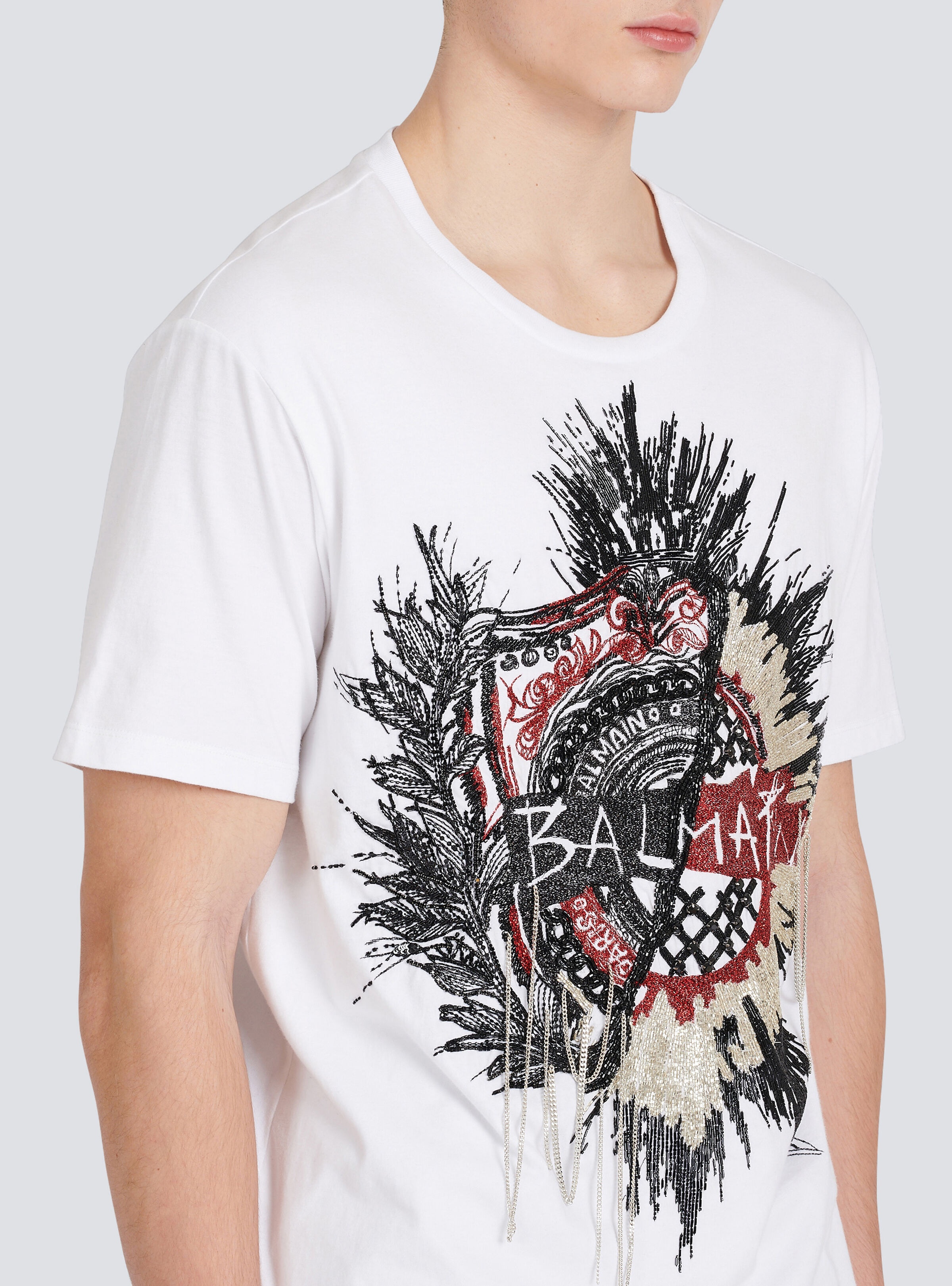 Oversized cotton T-shirt with embroidered Balmain logo - 7