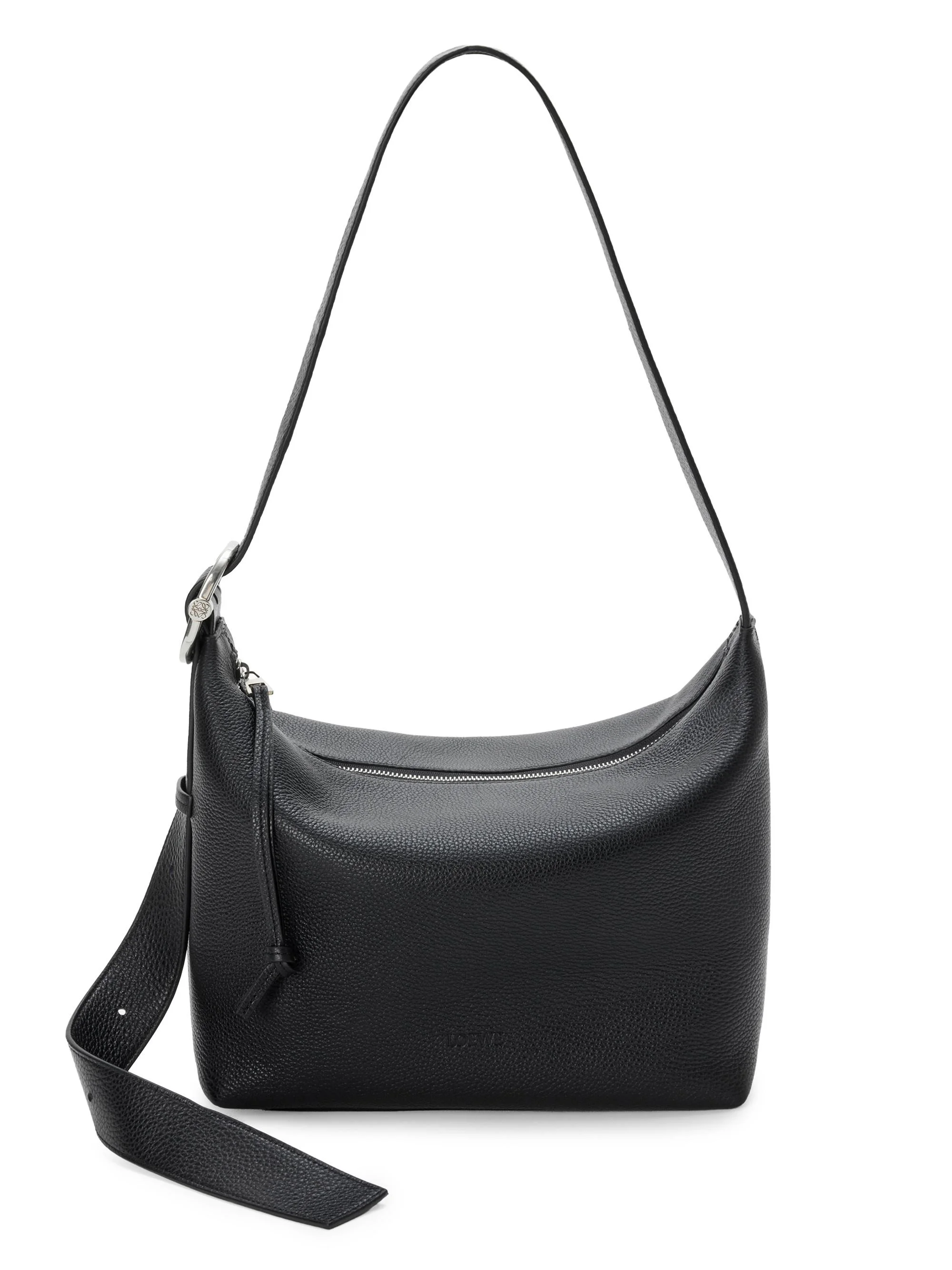Men's Loop Hobo Leather Shoulder Bag - Black - 1