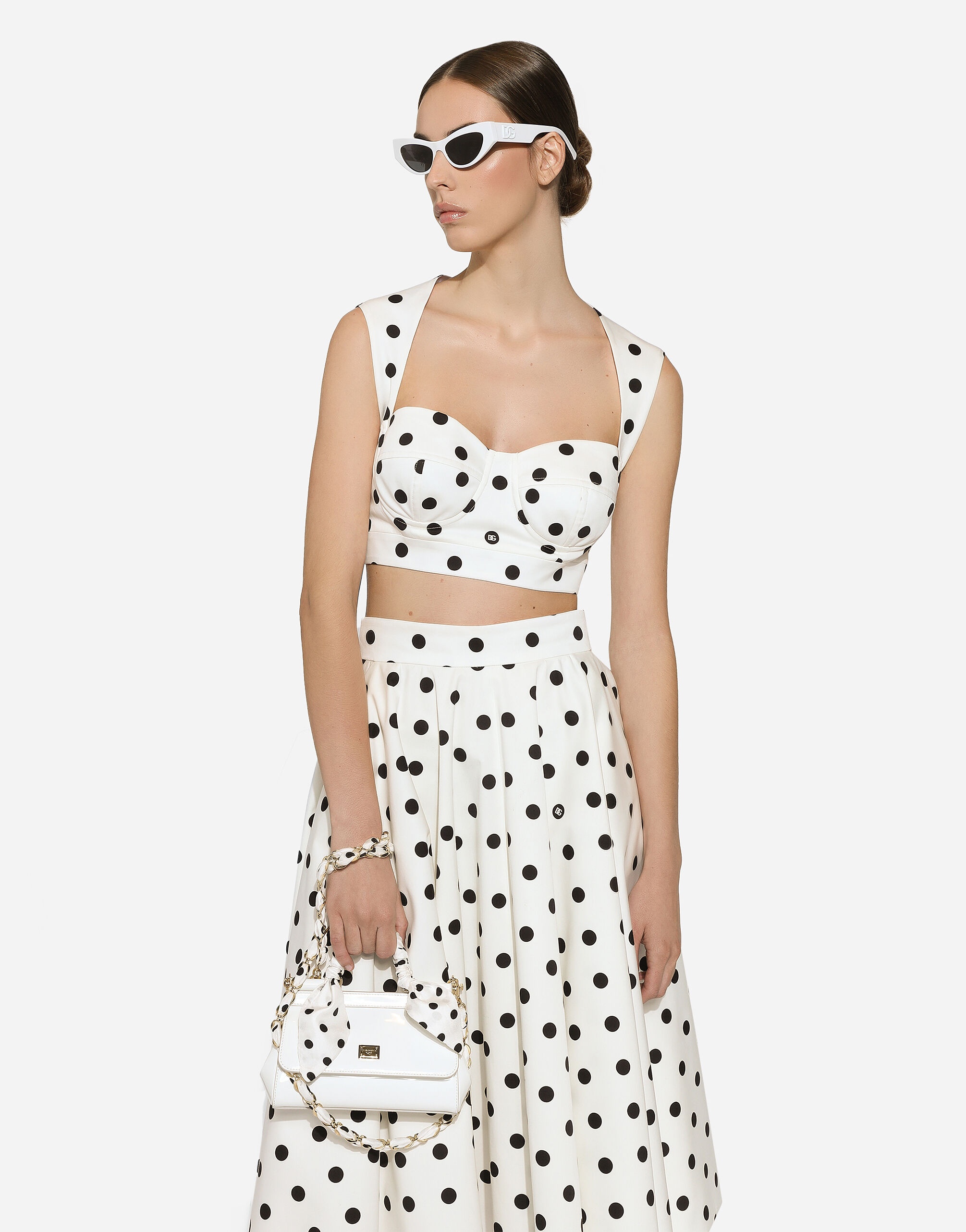 Dolce & Gabbana Cotton corset top with polka-dot print