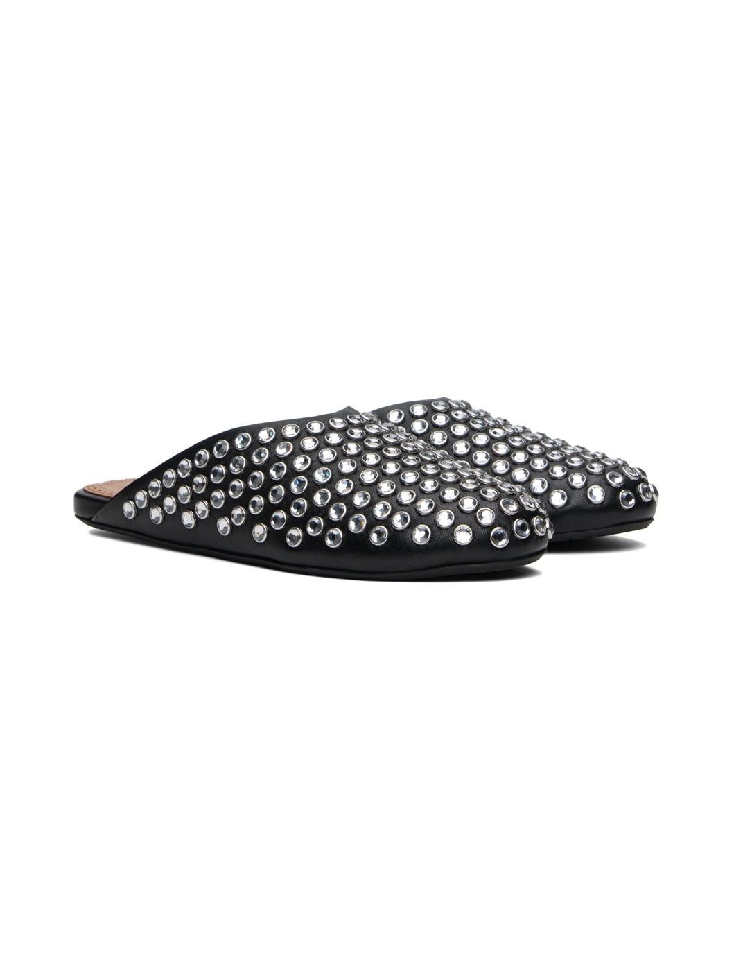 Black Strass Lambskin Mules - 4