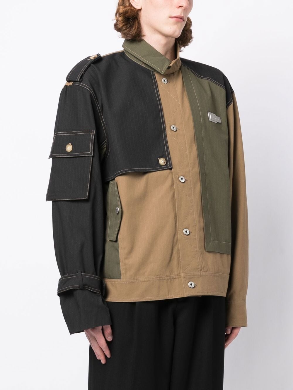 colour-block panel shirt jacket - 3