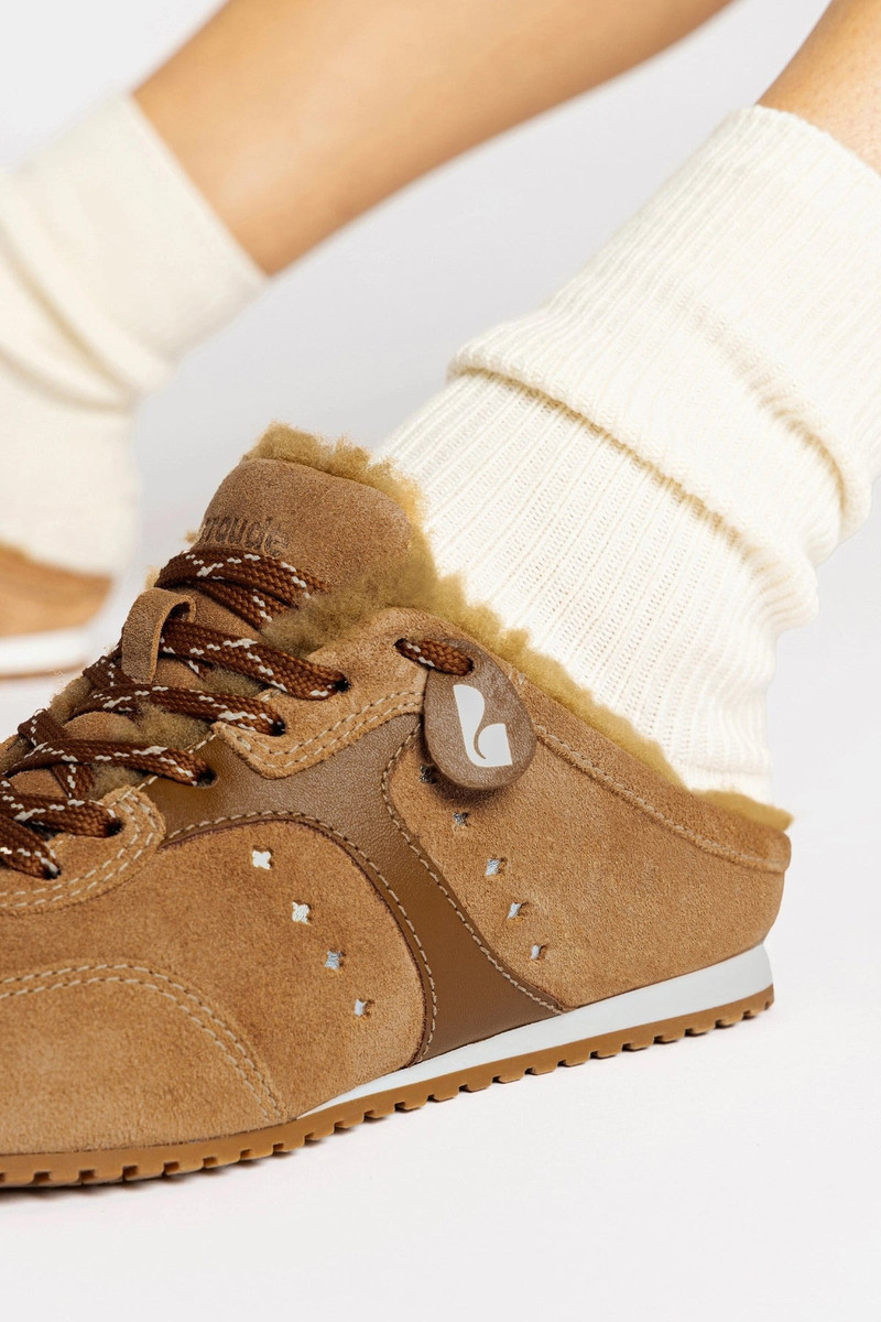 Stella Mule In Peanut Suede And Natural Shearling 6