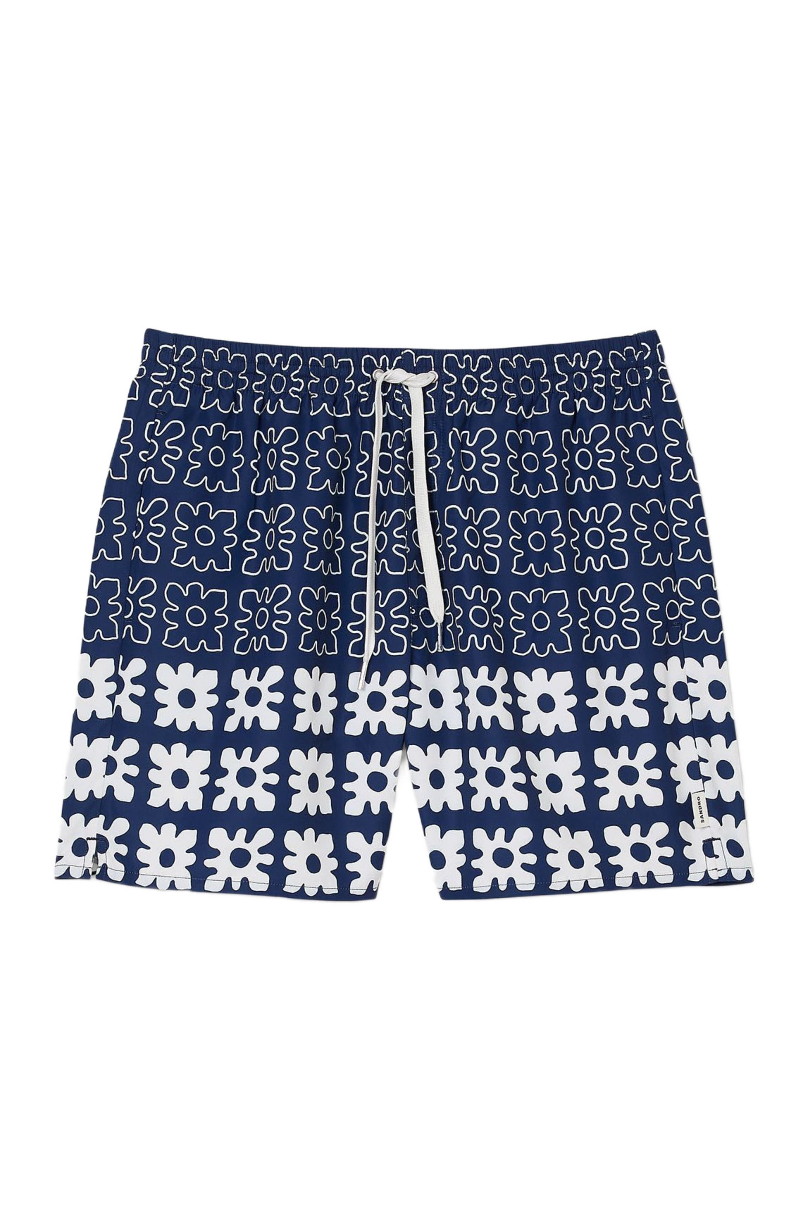 SANDRO Floral print swim trunks in Midnight Blue at Nordstrom - 5