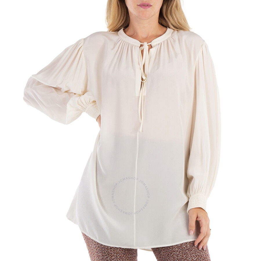 Chloe Ladies Buttercream Lavalliere-Neck Silk Blouse - 3