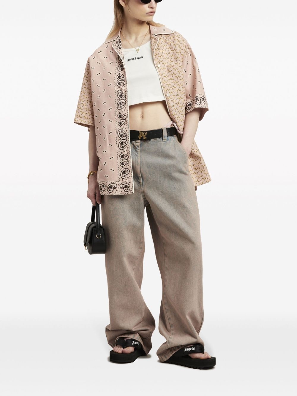 overdyed logo-embroidered wide-leg jeans - 2