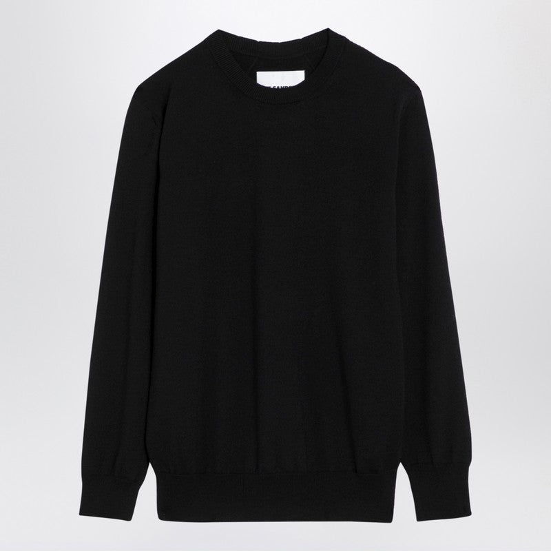 BLACK WOOL CREW-NECK SWEATER - 1