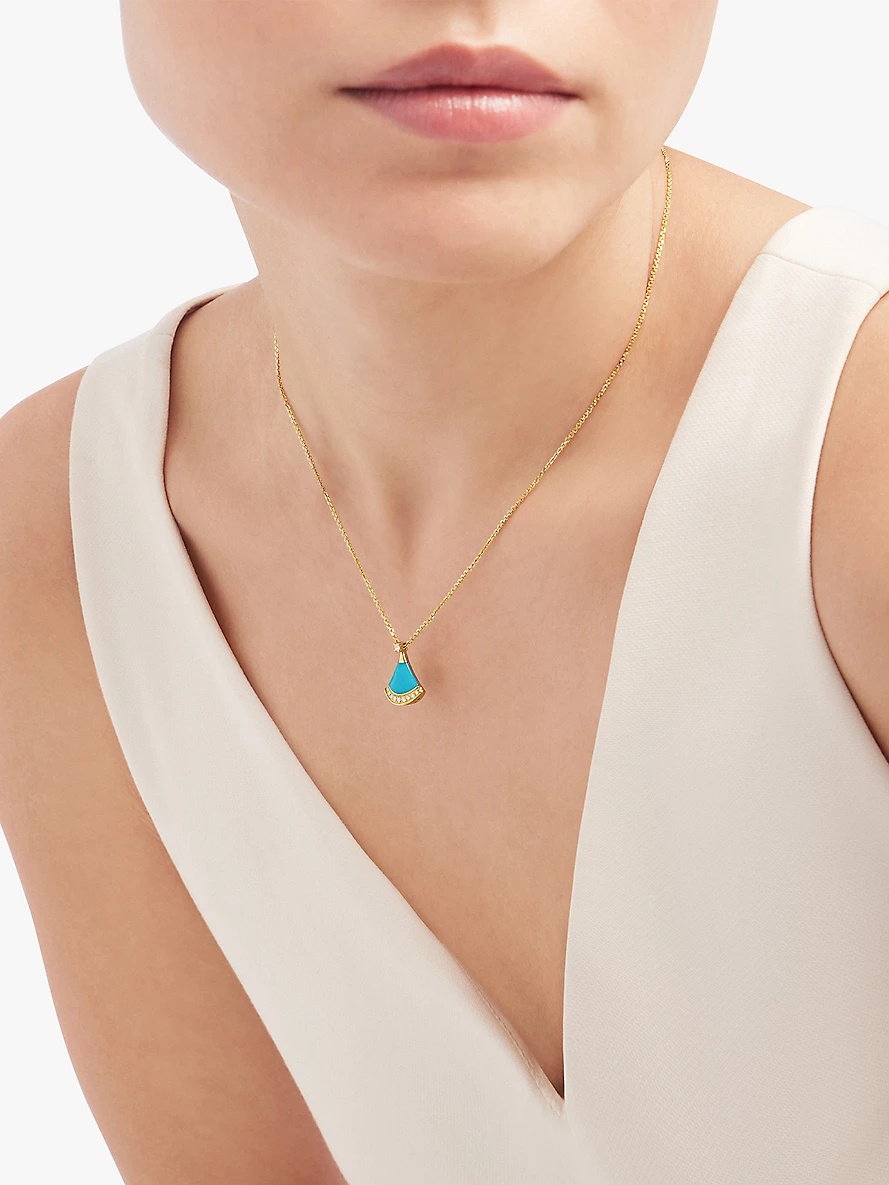 Divas' Dream 18ct yellow gold, 0.13ct brilliant-cut diamond and turquoise&nbsp;pendant necklace - 2