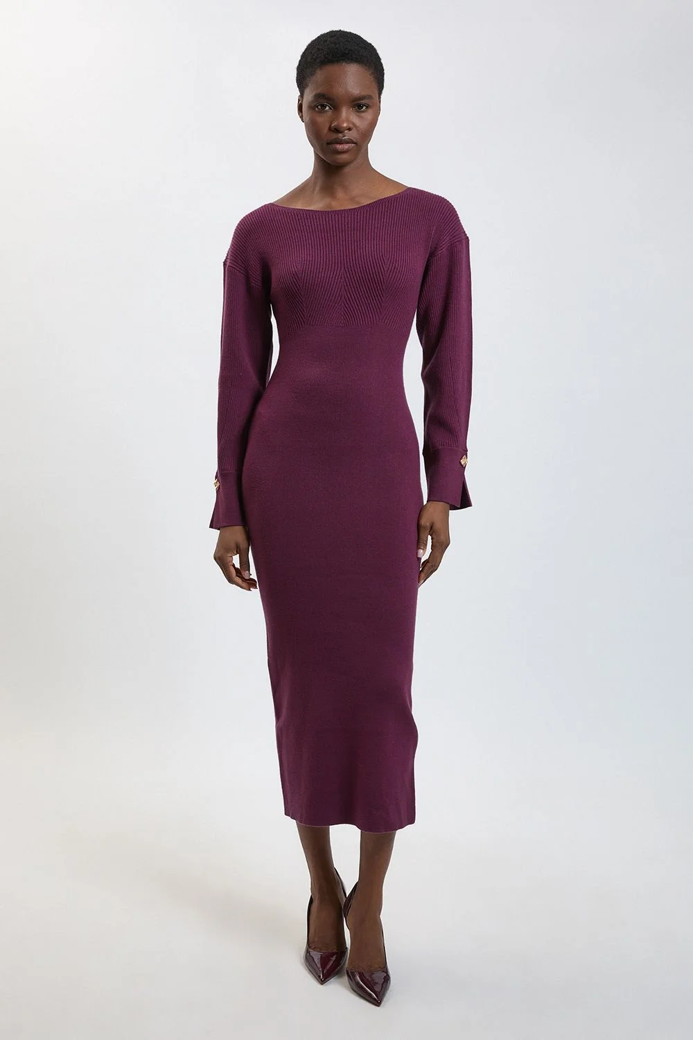 Ribbed Crew Neck Knitted Maxi Dress - 1