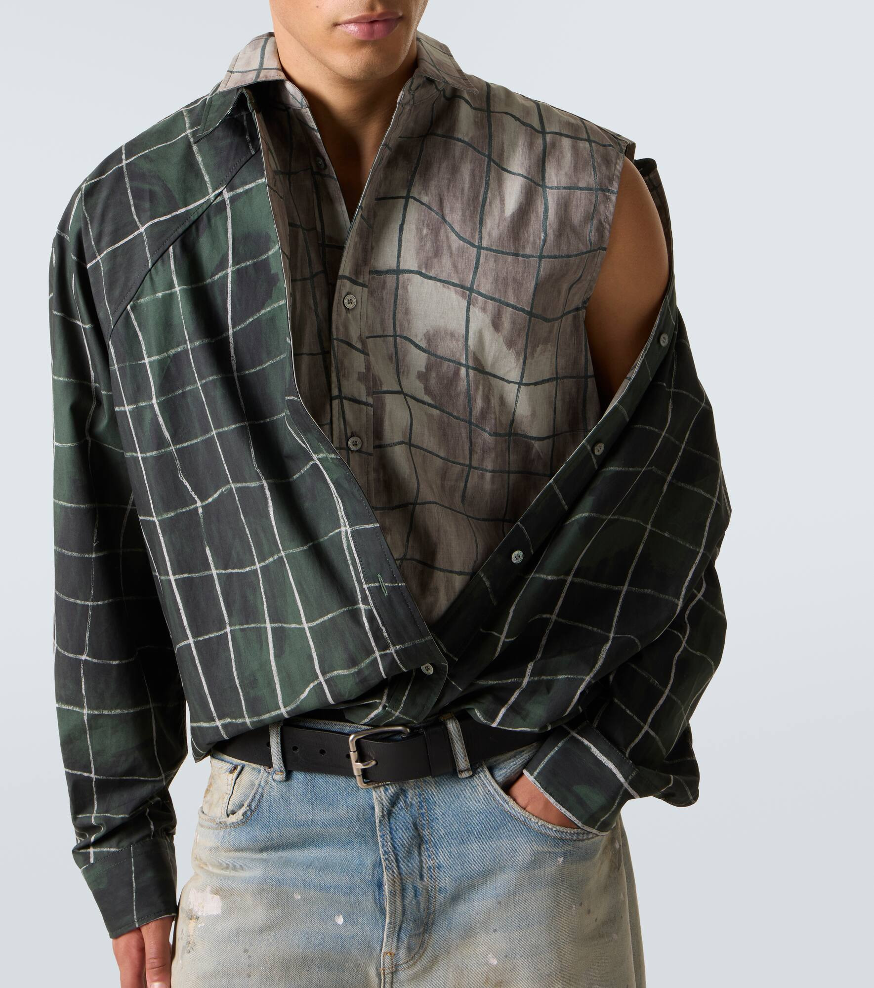 Checked layered cotton poplin shirt - 5