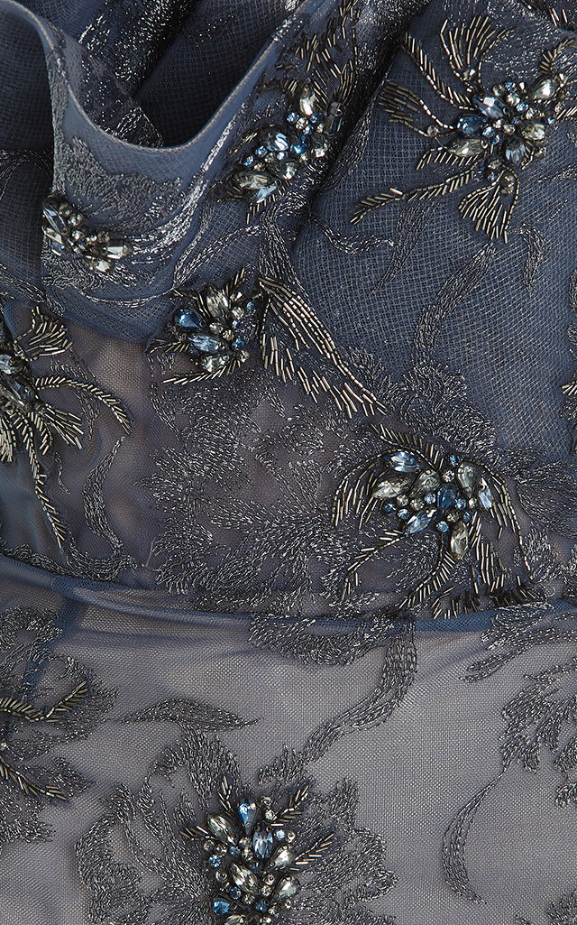 Metallic Embroidered Tulle Gown purple - 7