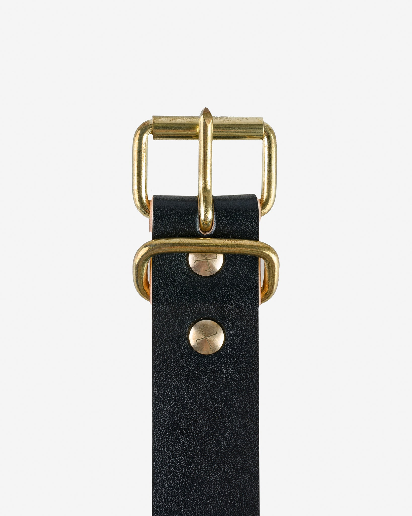 OGL-BELT-ROLL-BLK OGL Single Prong Brass Roller Buckle Leather Belt - Hand Dyed Black - 3