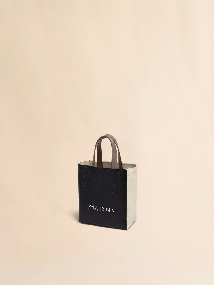 MUSEO SOFT MINI BAG IN BLACK CREAM AND BROWN LEATHER WITH MARNI MENDING - 4