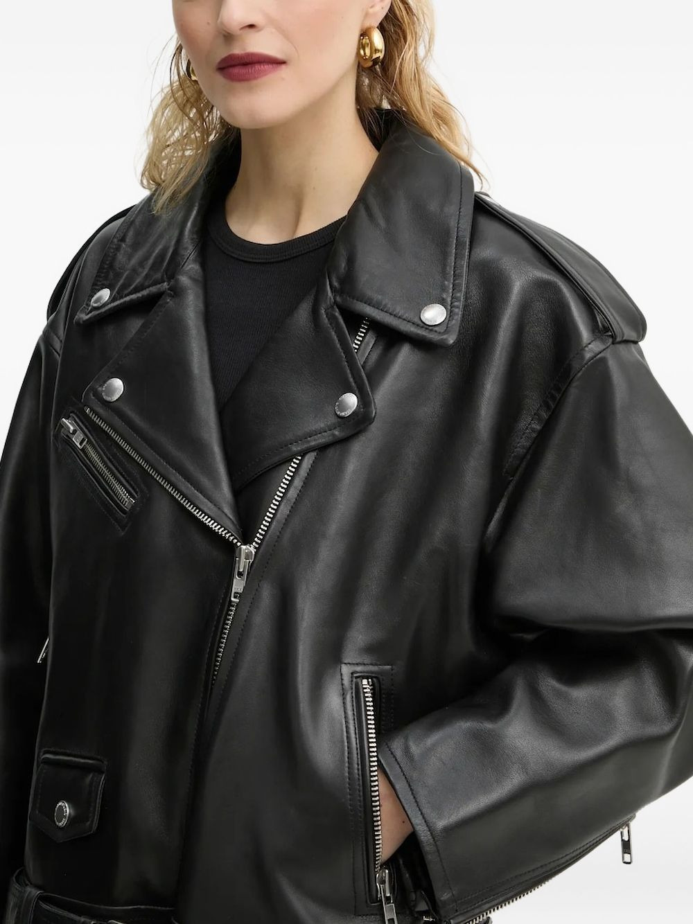 belted zip-front leather jacket - 3