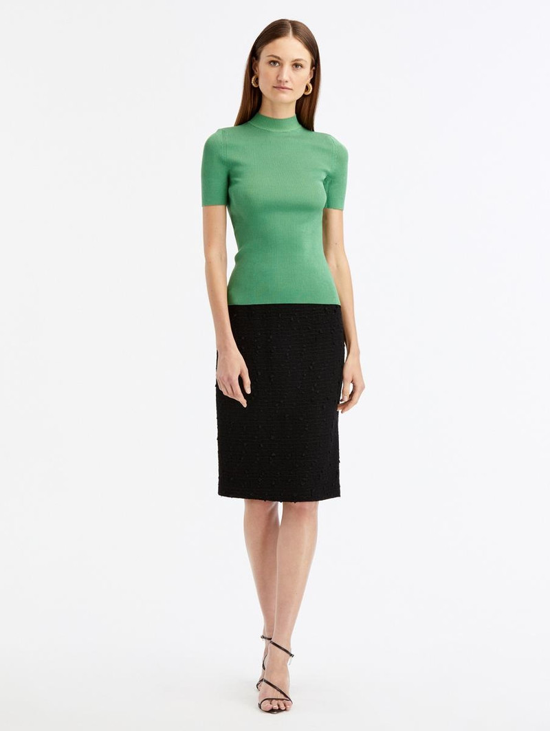 Oscar de la Renta SHORT SLEEVE MOCK NECK RIBBED PULLOVER outlook
