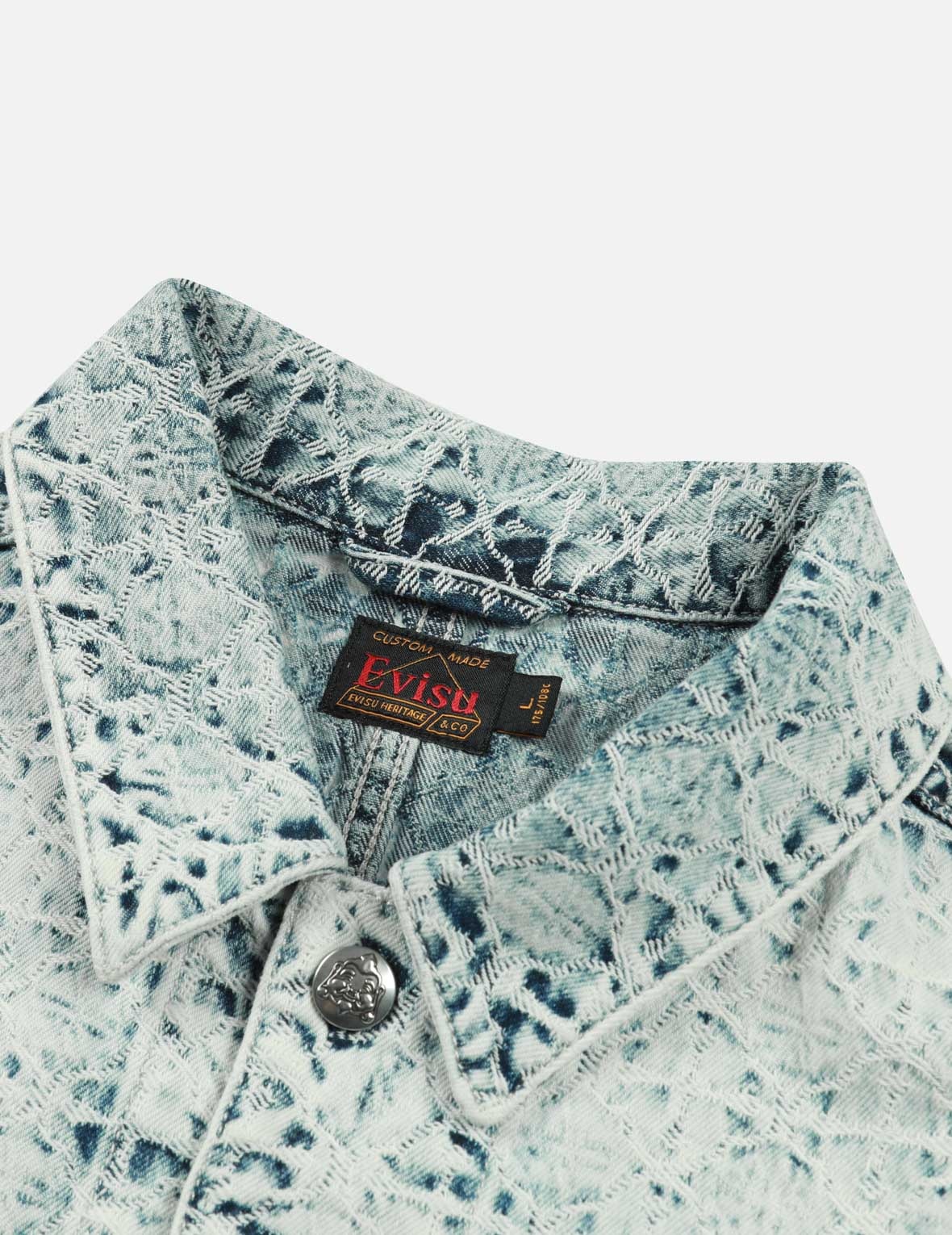 WASHED ALLOVER KAMON JACQUARD AND SEAGULL EMBROIDERY BOXY DENIM SHIRT - 8