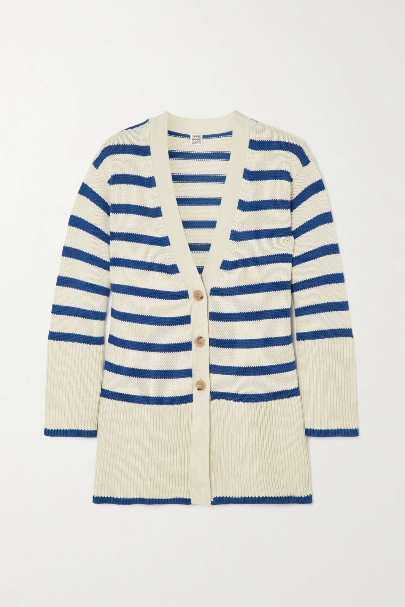 Signature striped wool and organic cotton-blend cardigan - 1