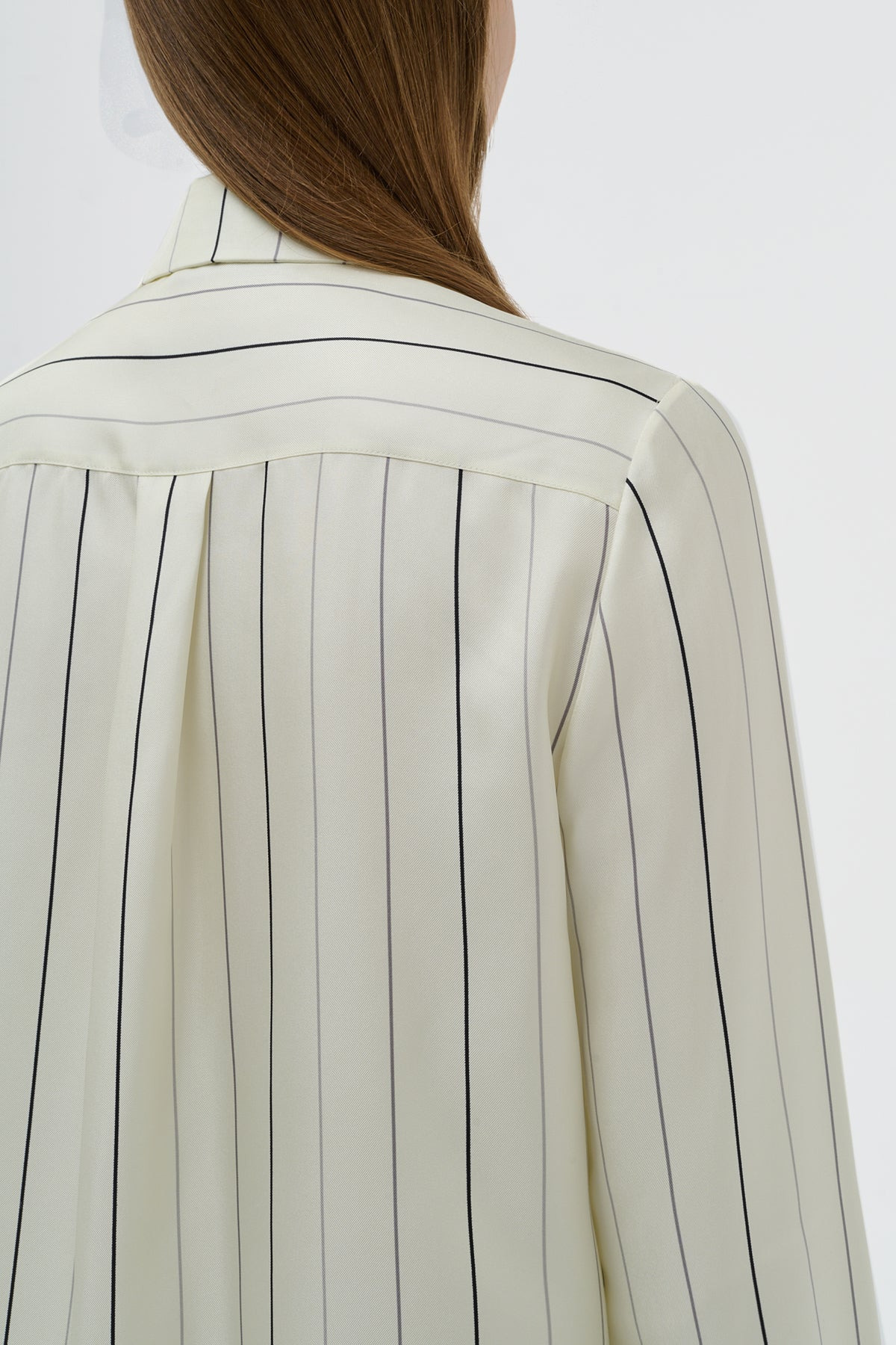 Henri Blouse in Ivory Multi Pinstripe Silk Twill - 7