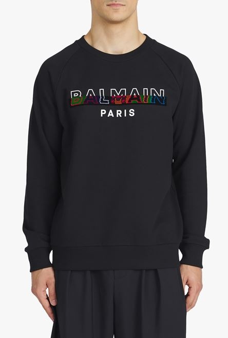 Black eco-designed cotton sweatshirt with multicolor Balmain Paris logo print - 5