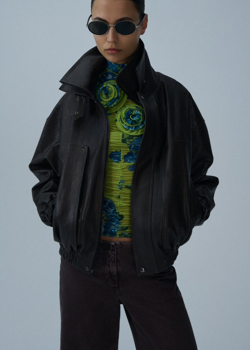 MAGDA BUTRYM Longsleeve rose detail top in green print outlook