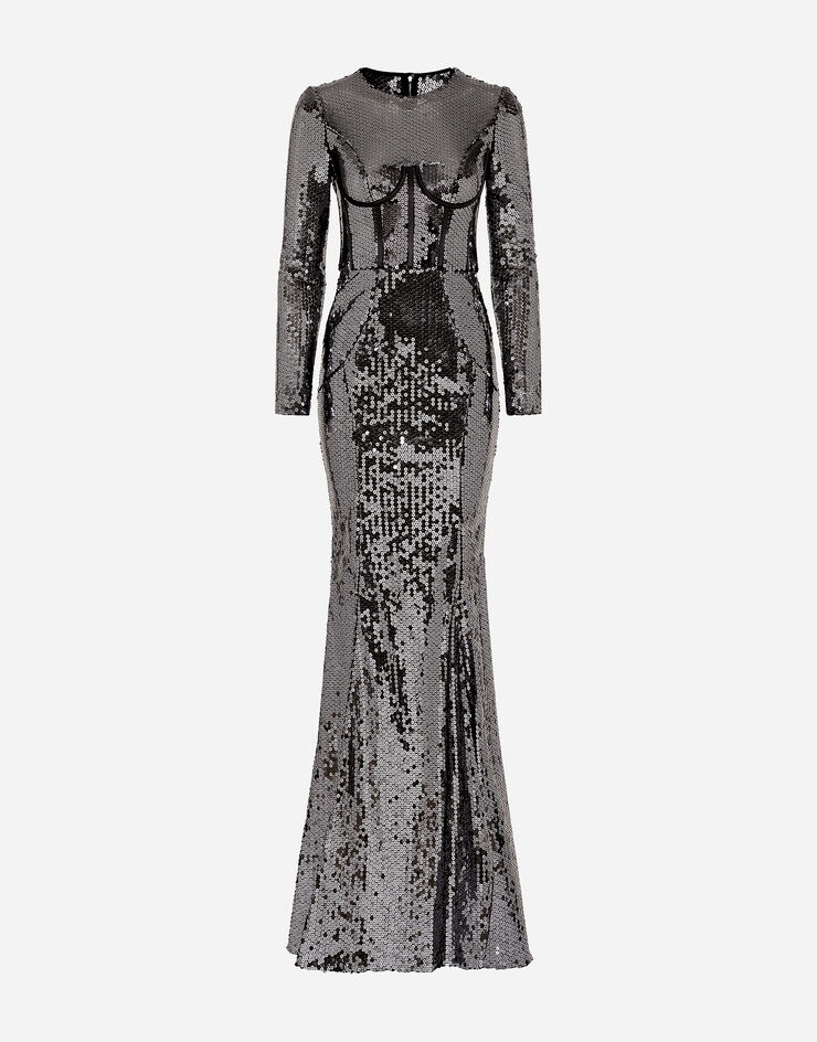 Long sequined dress with corset detailing - 1