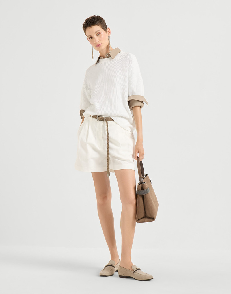 Stretch cotton poplin shirt with shiny trim 5