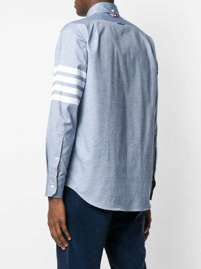 THOM BROWNE Men 4 Bar Fitted Button Down Flannel Shirt - 3