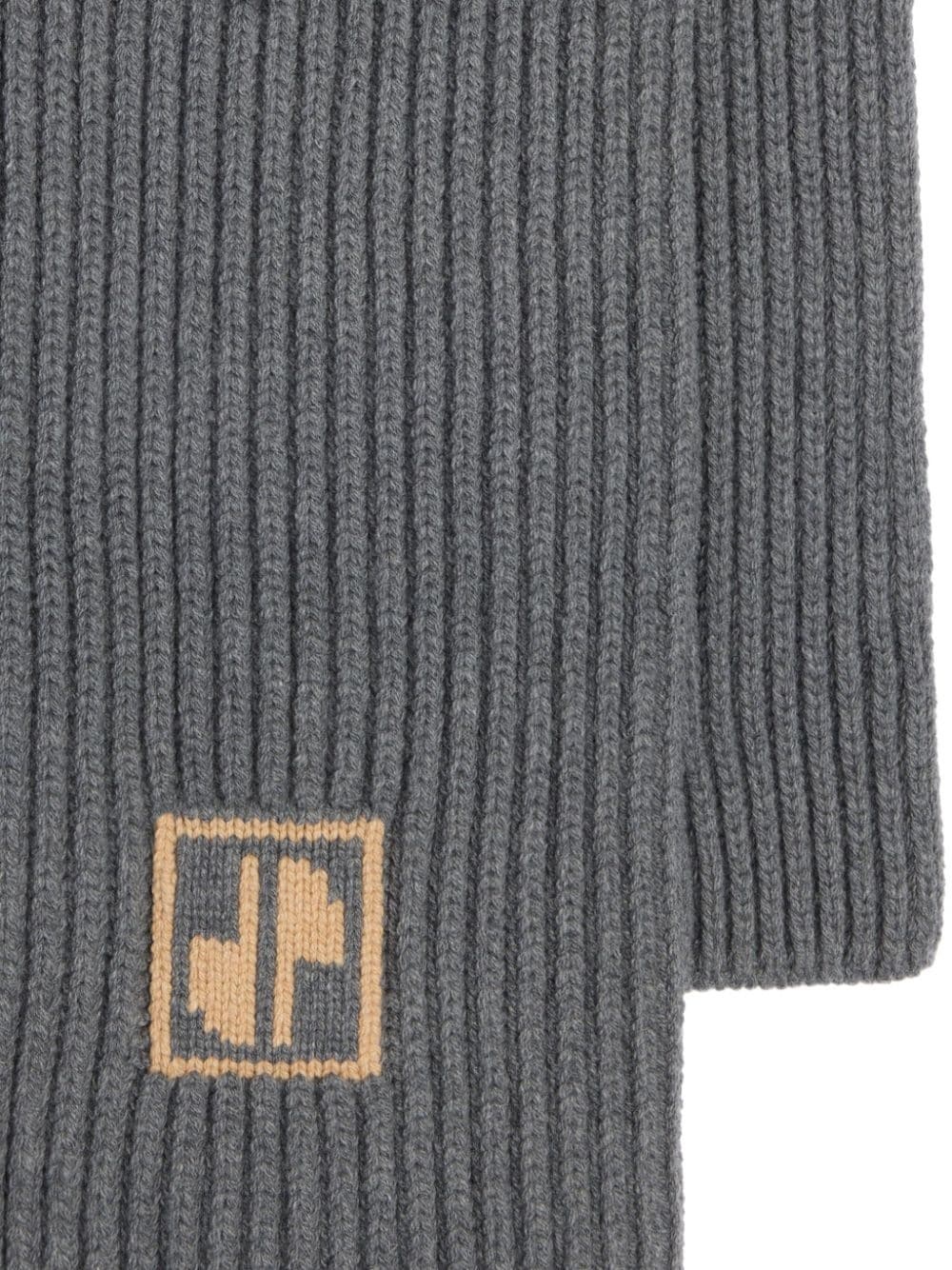 logo-intarsia wool ribbed scarf - 2