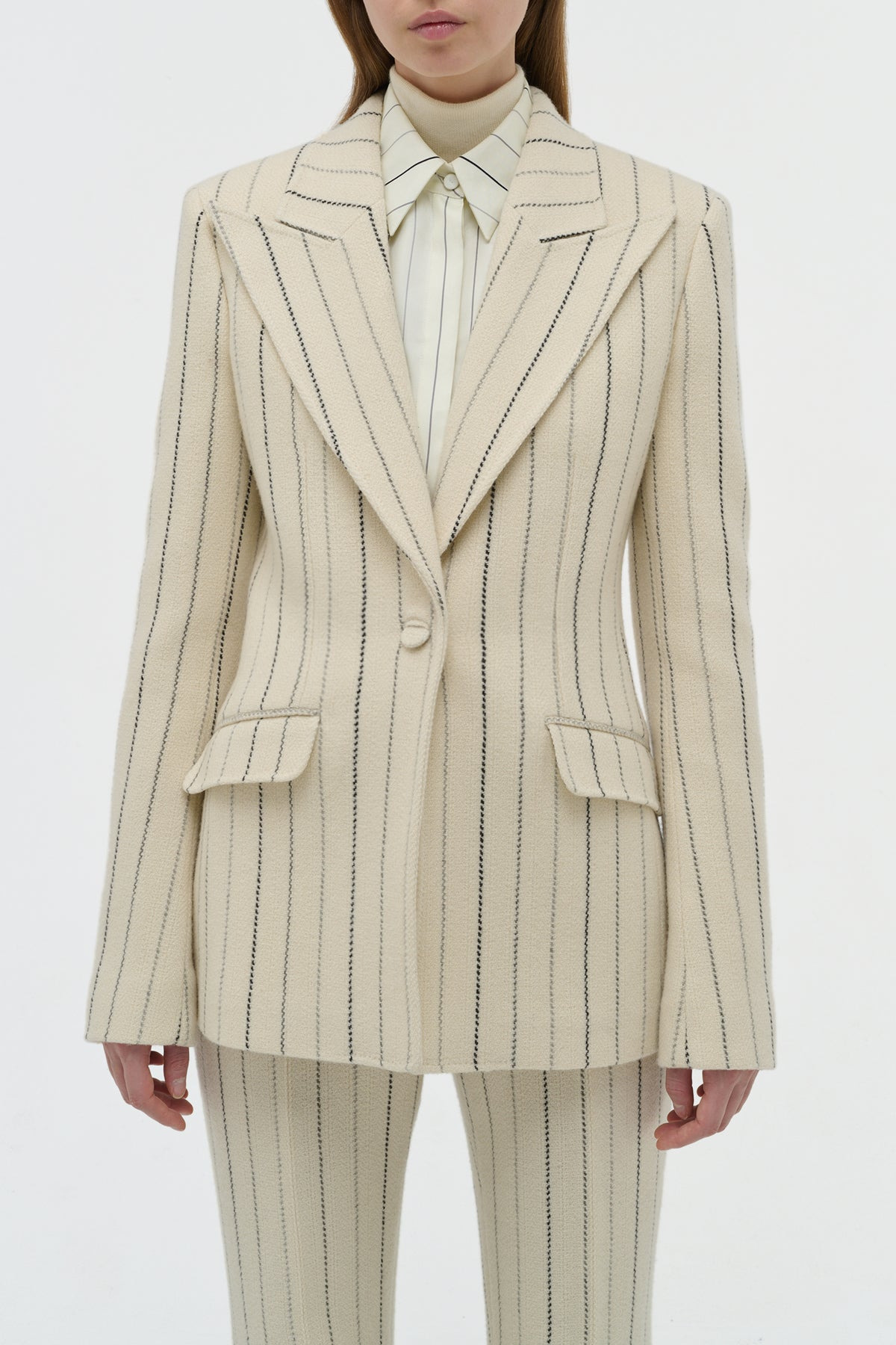 Leiva Blazer in Ivory Multi Pinstripe Wool Cashmere - 5