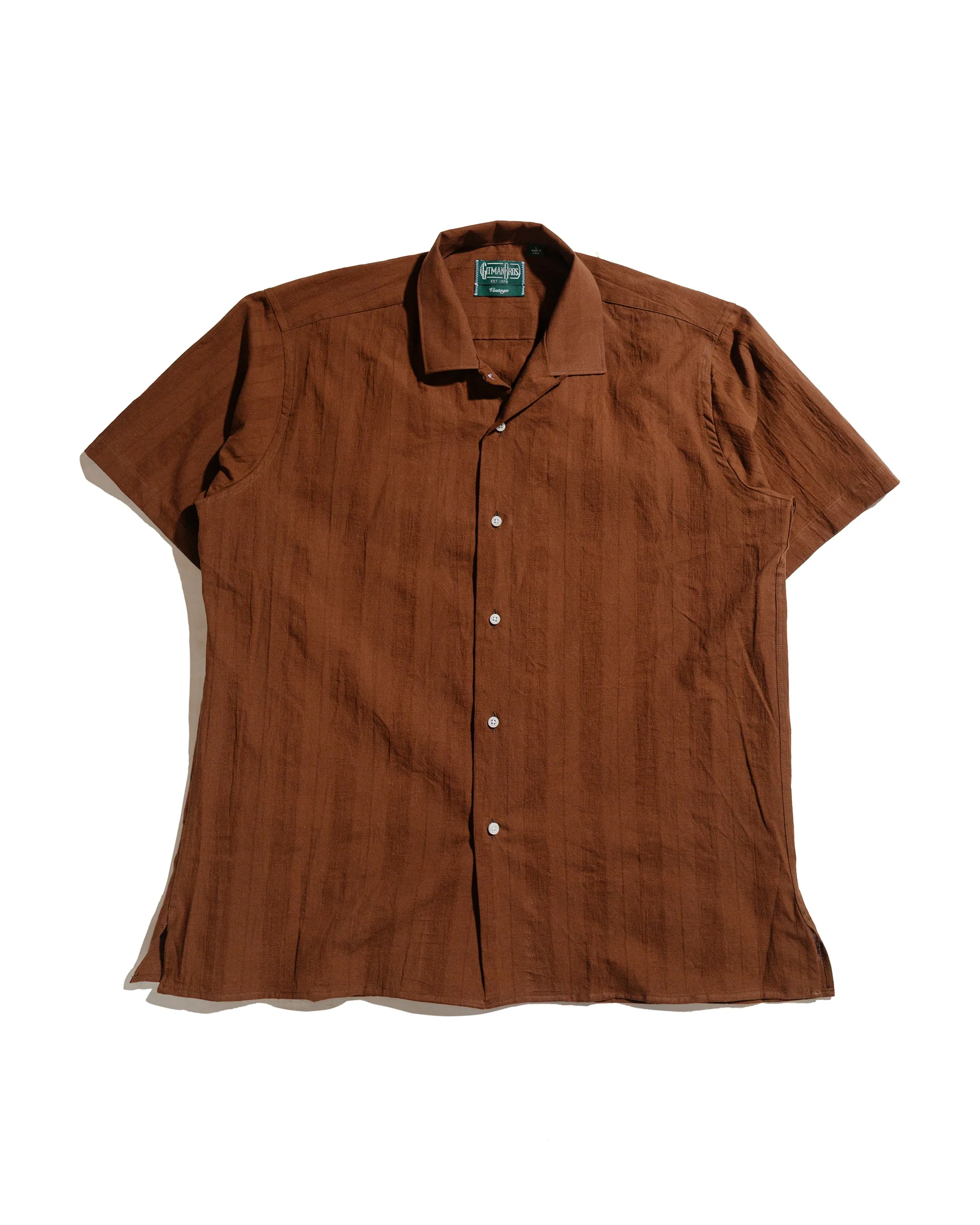 Brown Dobby Stripe Camp Shirt - 1