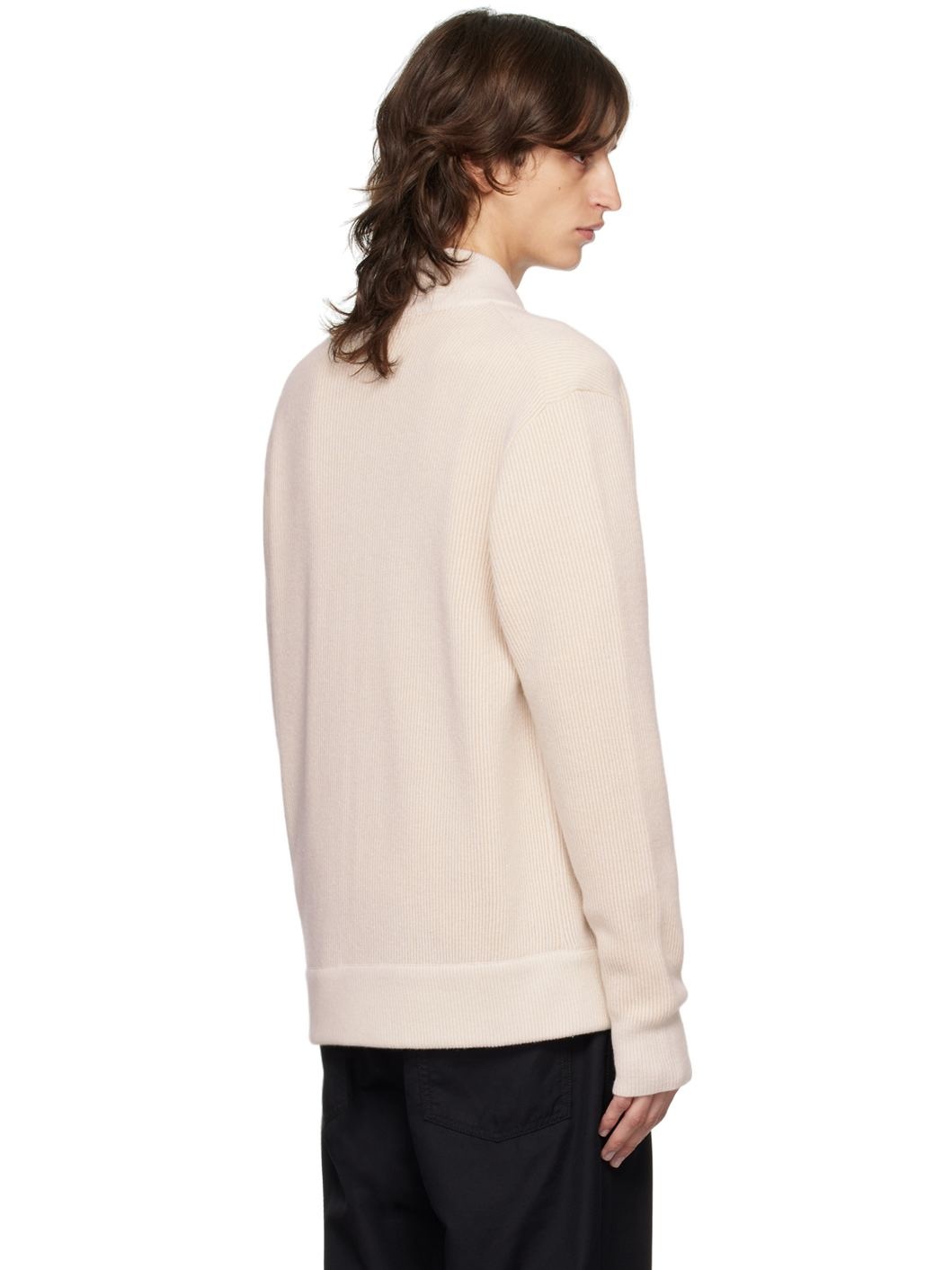 Off-White Ribbed Zip Sweater - 3