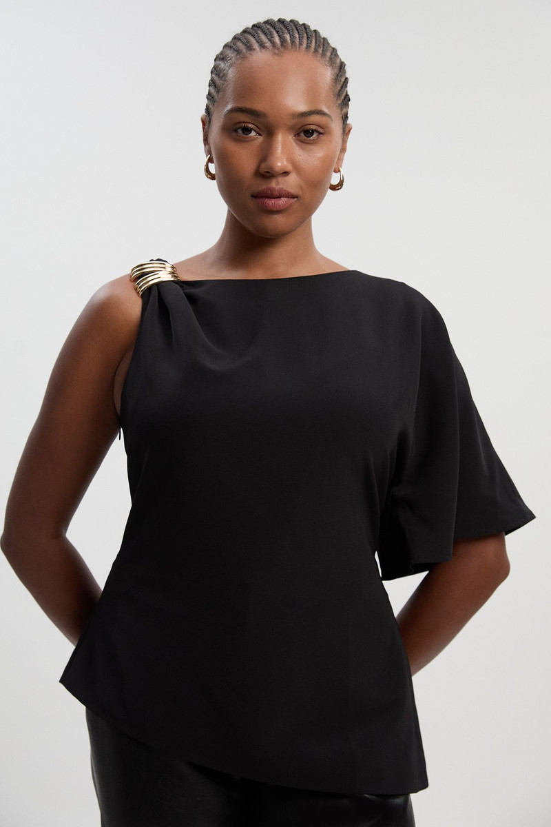 Plus Size Soft Tailored Trim Detail Asymmetric Top 3