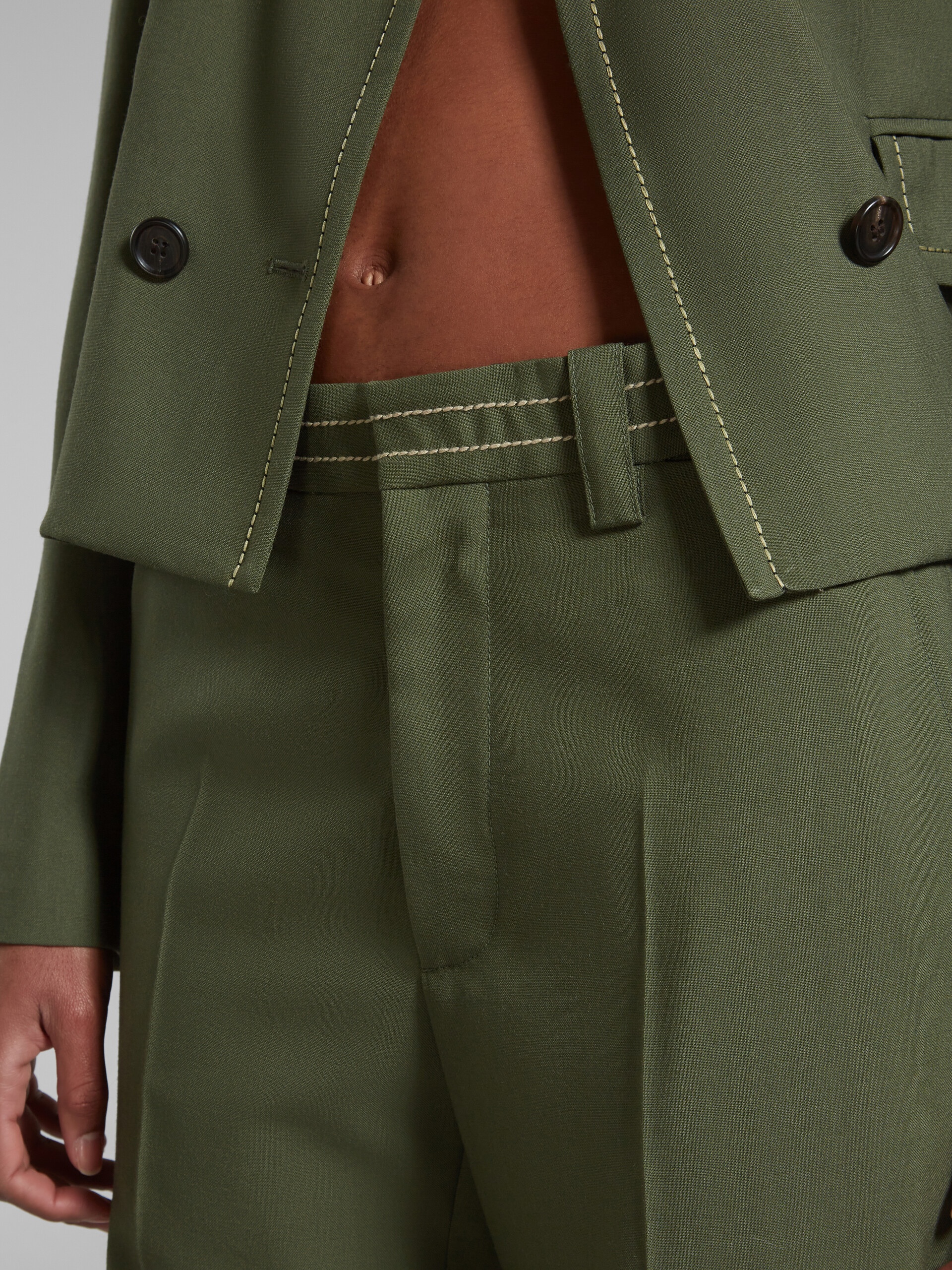 GREEN WOOL TROUSERS WITH PRESSED PLEATS - 4