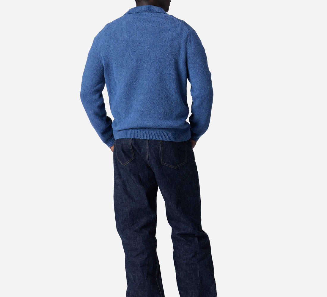 Long Sleeve Knit Polo - Lapis Boucle - 2