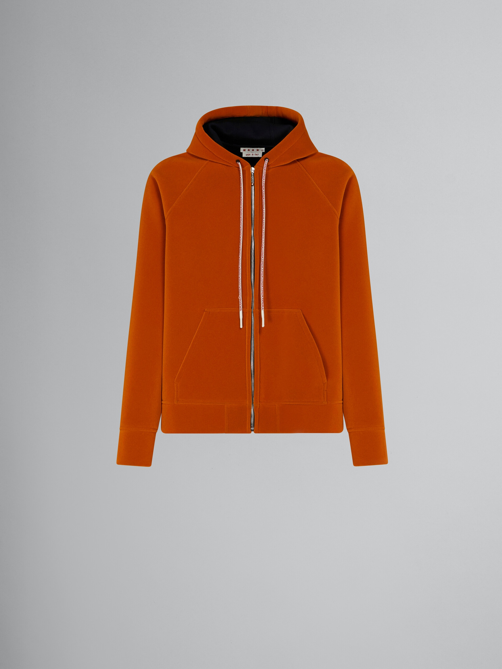 ORANGE SPONGE JERSEY HOODIE WITH LOGO DRAWSTRING - 1