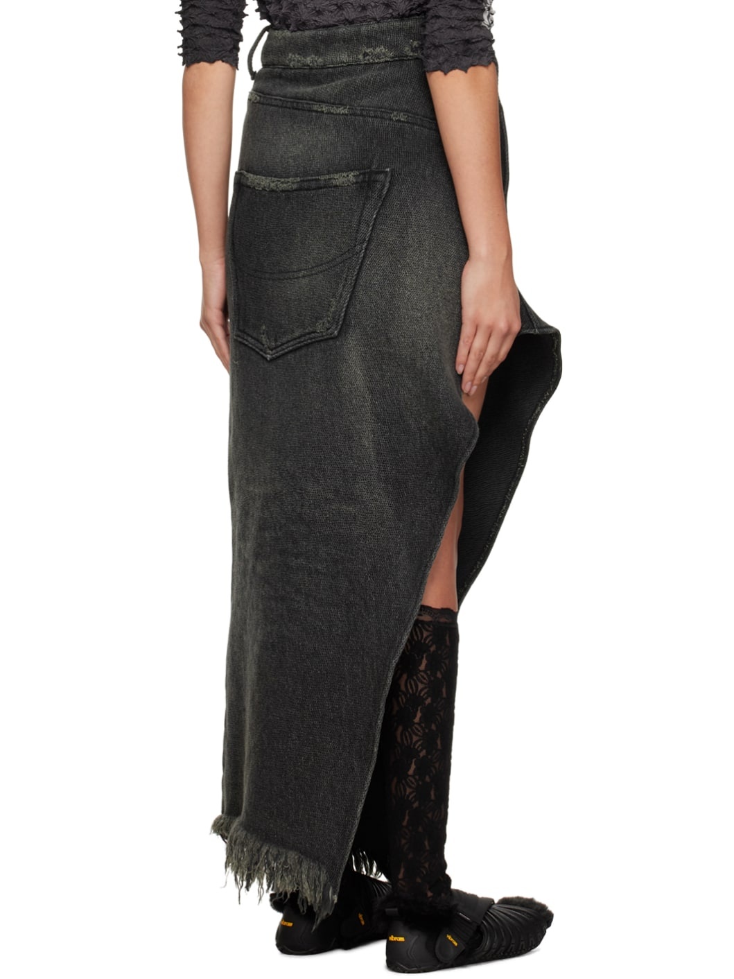 Black 1.5x Resized Denim Midi Skirt - 3