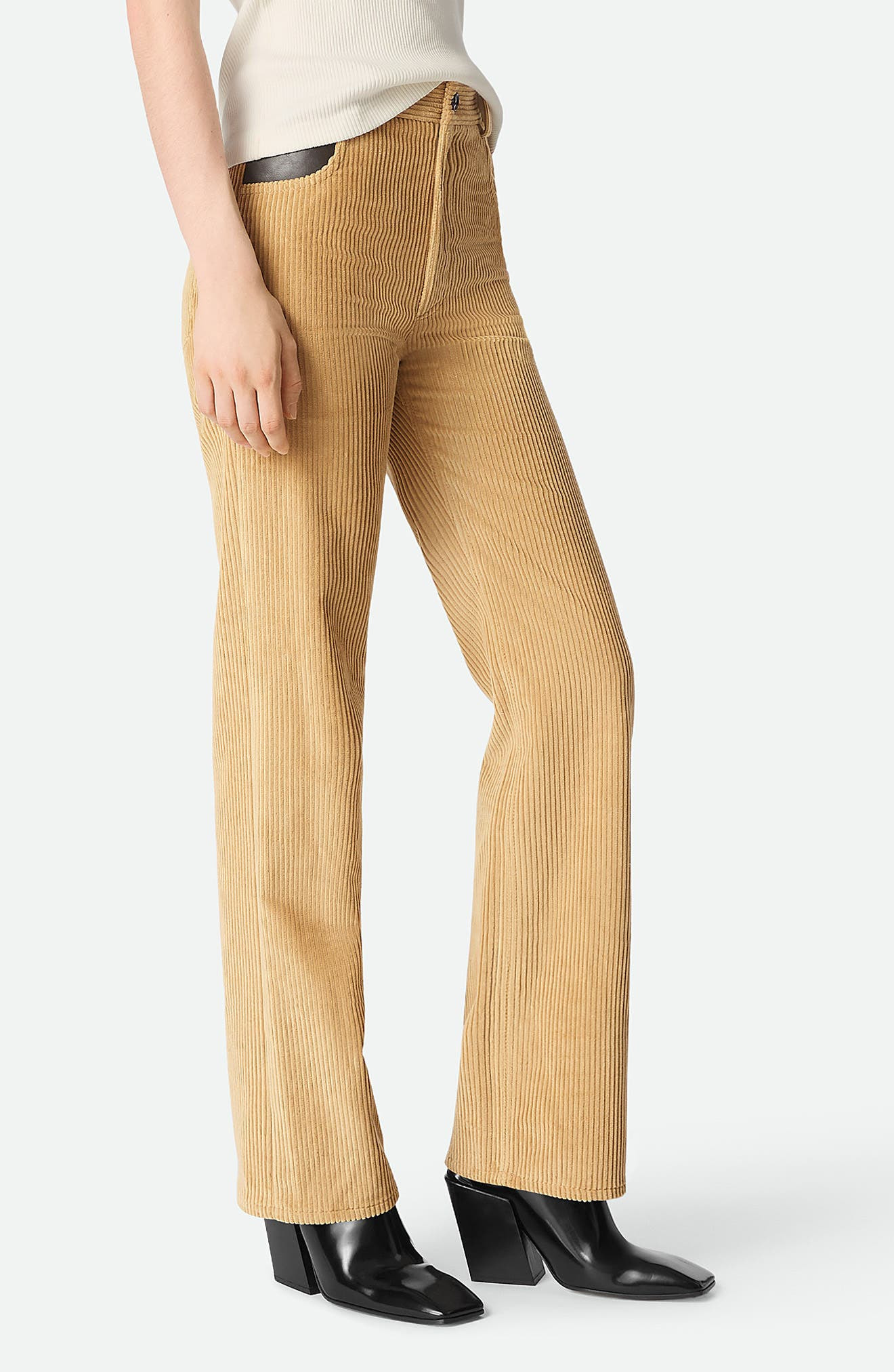 Bottega Veneta Leather Patch Corduroy Pants in 1434 Pale Oak at Nordstrom - 3