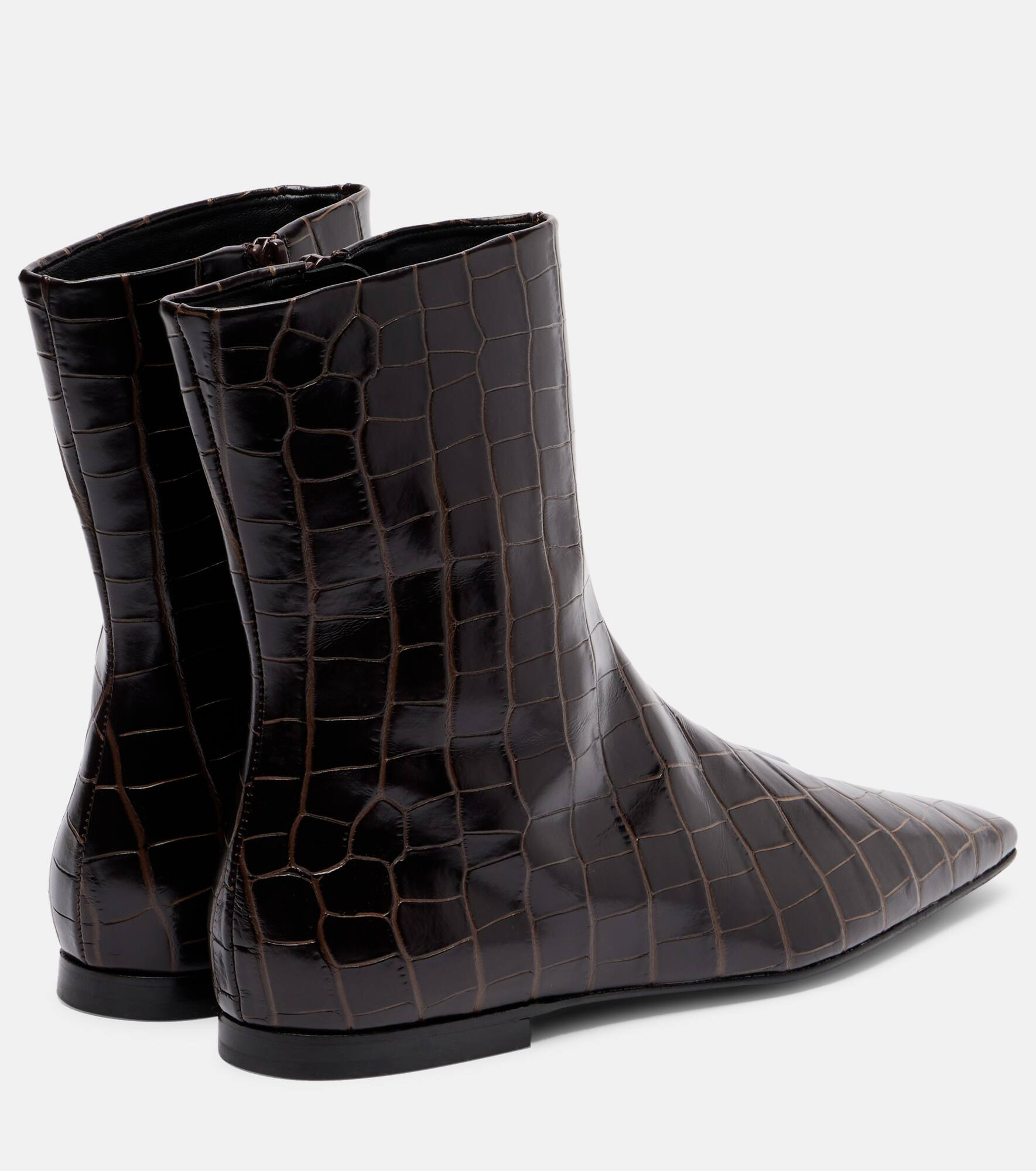 Croc-effect leather ankle boots - 2