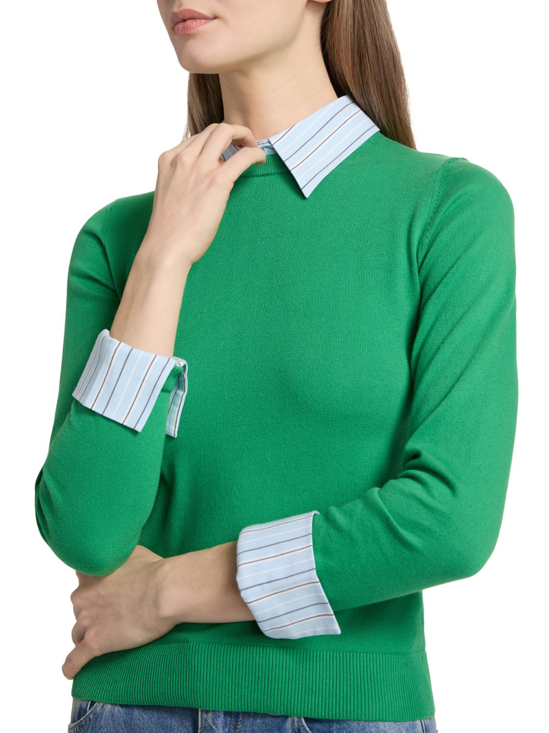 Women's Porla Mixed-Media Collared Sweater - Green Apple Carolina Blue 7