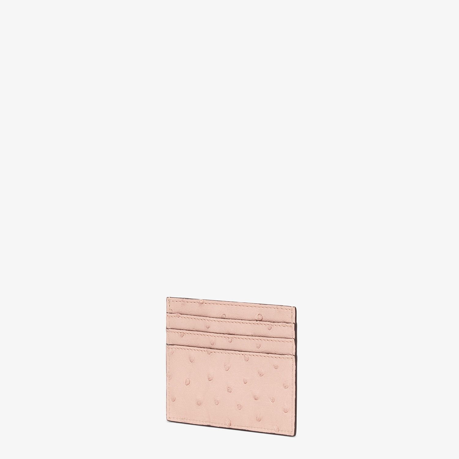 Pink ostrich leather flat card holder - 2