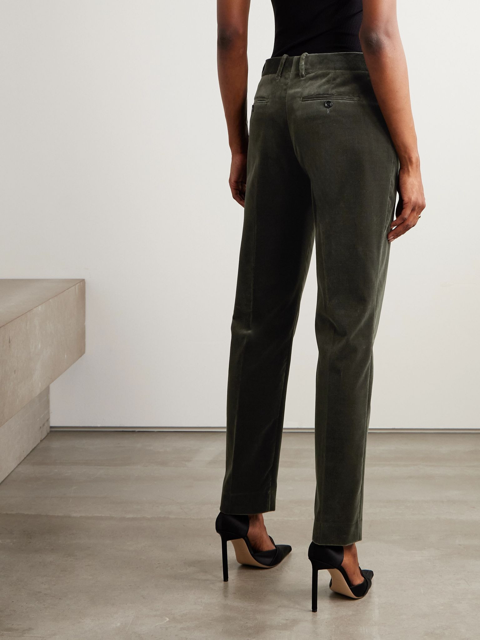 Cotton-blend velvet straight-leg pants Gray - 4